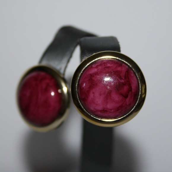 Vintage Jewelry - Vintage gold and raspberry red earrings
